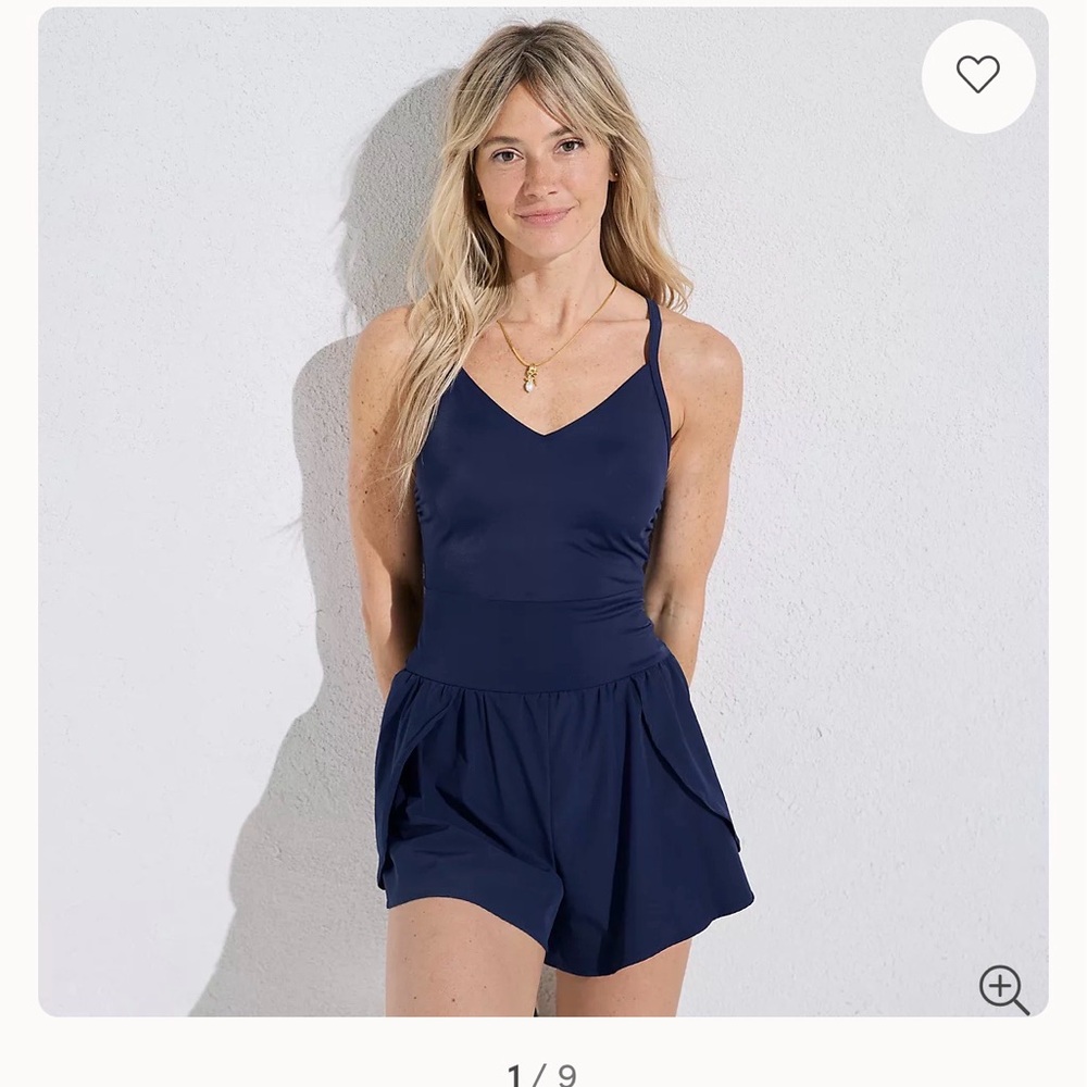 Lands' End Navy V-Neck Spaghetti-Strap Romper Swimsuit